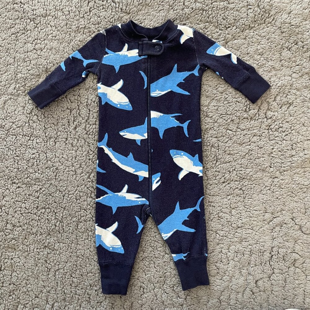 Hanna Andersson Shark Footie Pajamas 0–3M Organic Cotton Zip Sleeper Baby Boy
